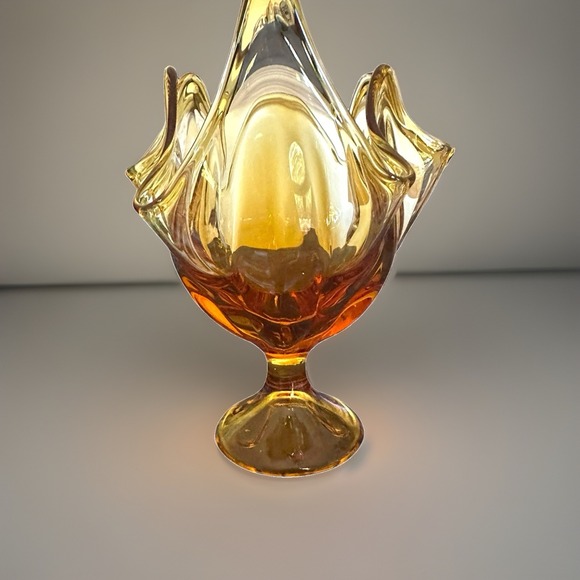 Viking Other - Viking Amber Art Glass Handkerchief Vase Six Petal Pedestal Mid Century 7.75" T